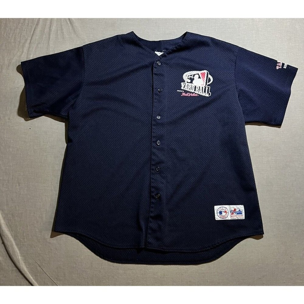 Vintage Yard Ball Majestic Baseball Jersey Men’s XL Blue Button Short Sleeve.